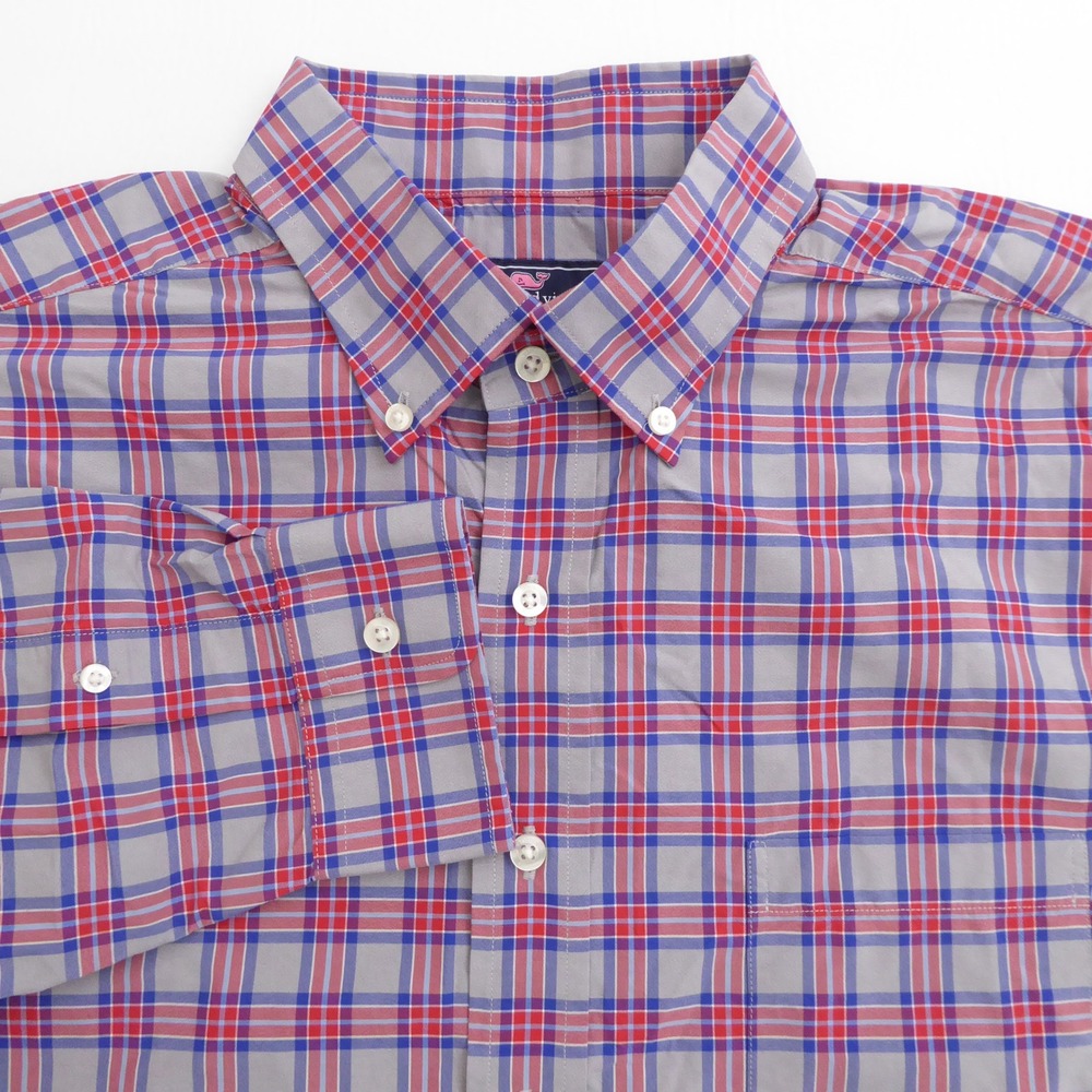 Vineyard Vines Mens Button Up Shirt Red Plaid Performance Nylon Murray XL
